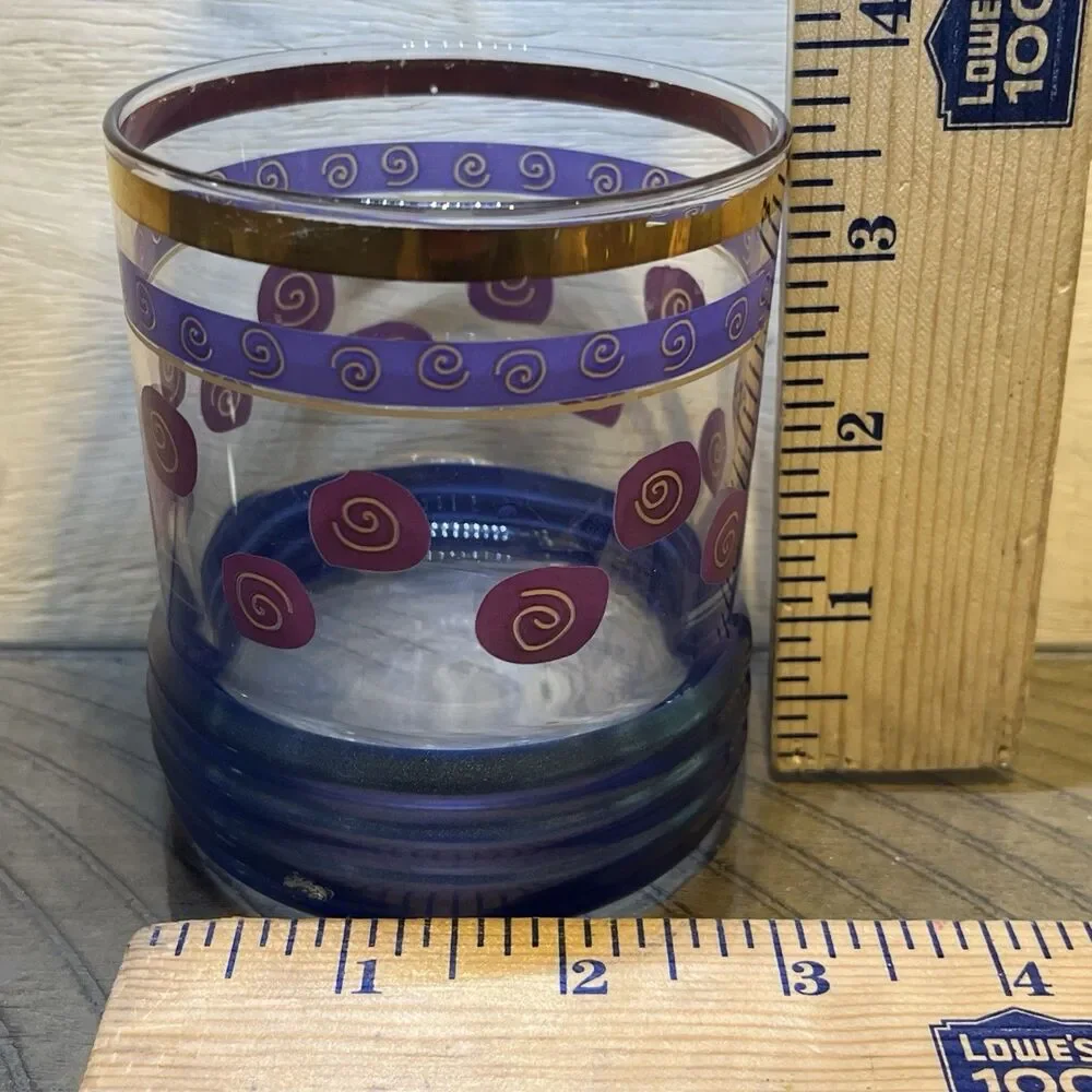 Sakura Sango Sue Zipkin MCM Golf Rim MCM Drinking Glass Blue Red Gold Rimmed VTG